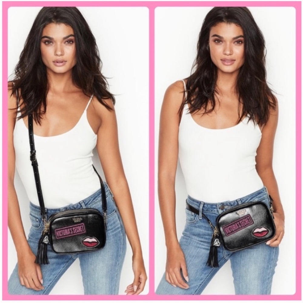 Victoria’s Secret Convertible City Crossbody Belt Bag, Black/Pink